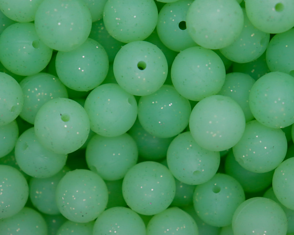 15mm Mint Speckled Silicone Beads, Green Blue Round Silicone Beads
