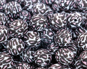 Pink Leopard Printed Beads | silicone beads