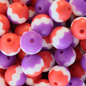 Purple & Red Wave Printed Beads | silicone beads