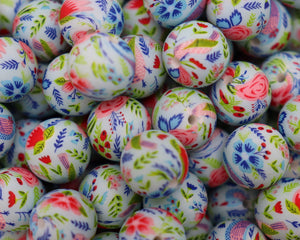 Blue Floral Printed Beads