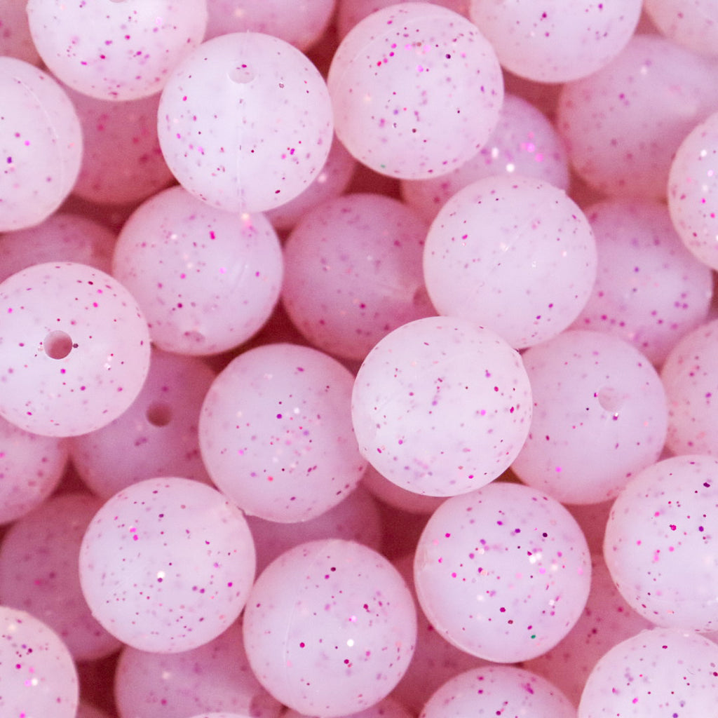 S26-Pink Glitter 15mm Silicone Beads