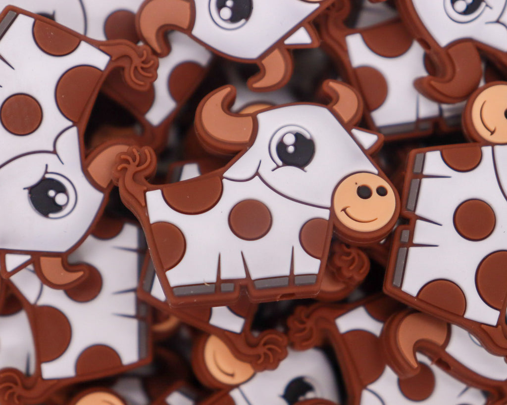 Custom Ollie the Cow Silicone Focal Bead, Longhorn Cow Silicone