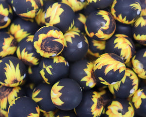 Black Sunflower Printed Beads