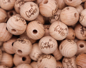 15MM Be Happy Wooden Beads - Bella's Bead Supply