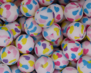 Colorful Hearts Silicone Printed Bead ***CLEARANCE***
