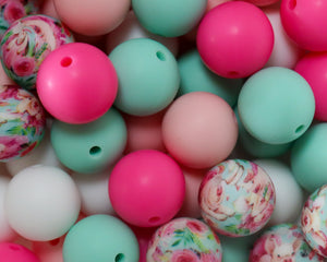 15MM Floral Silicone Printed Bead Mix