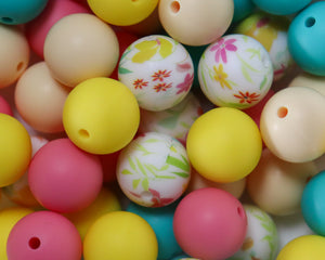 15MM Floral Silicone Printed Bead Mix