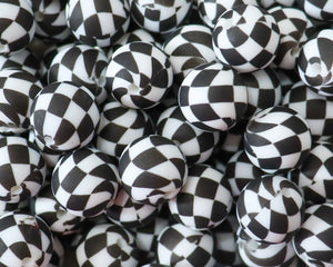 Black Checkered Silicone Printed Bead