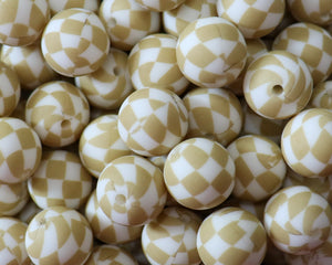 Tan Checkered Silicone Printed Bead