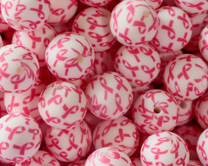 Pink Ribbon Printed Beads