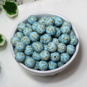 Blue Flower Printed Beads | silicone beads