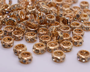 10mm Gold Crystal Rhinestone Rondelle Spacer Beads – USA Silicone