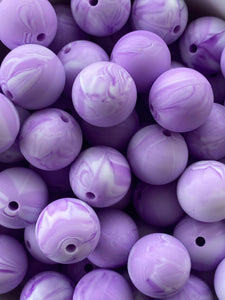 15mm Purple and Blue Swirl Print Silicone Beads, Baby Teething