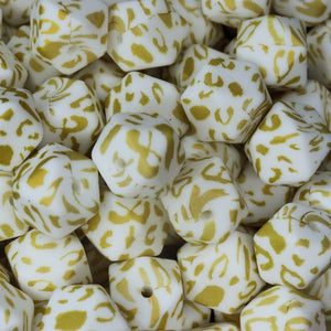 Gold Leopard Printed Hexagon Beads | silicone beads