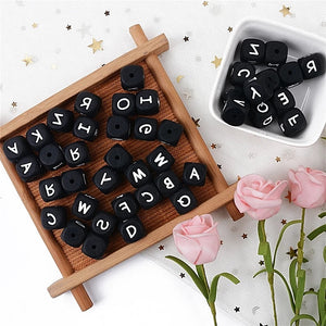 12MM Black Letter Beads | silicone beads