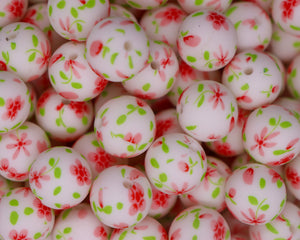 Red Flower Printed Beads