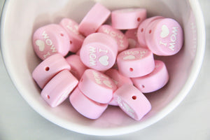 Pink I Love Mom Bead | silicone beads