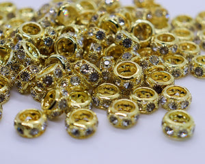 10 Pieces Rhinestone and Brass Metal Spacer Beads 10 Mm 