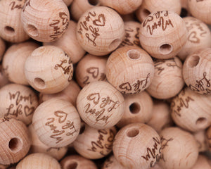 15MM Mom Life Round Wooden Beads - Bella's Bead Supply