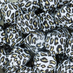 White Leopard Printed Hexagon Beads | silicone beads